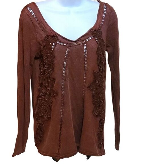 Free People Burgundy Boho Lace Top Small - Picture 1 of 5